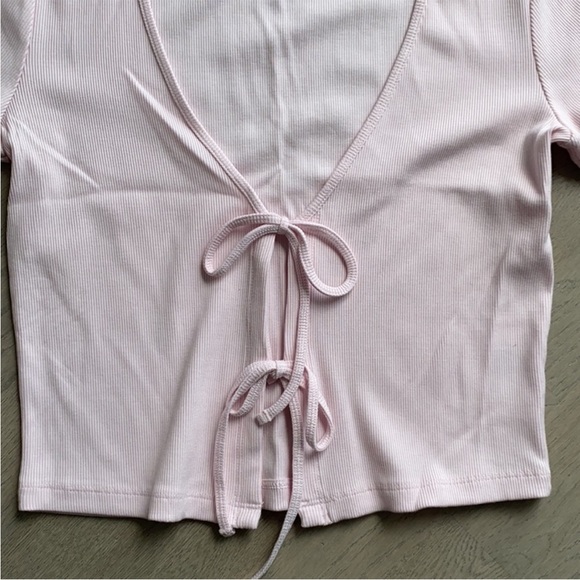 WILFRED PINK Only Tie-Front T-Shirt, size XS - Picture 3 of 7